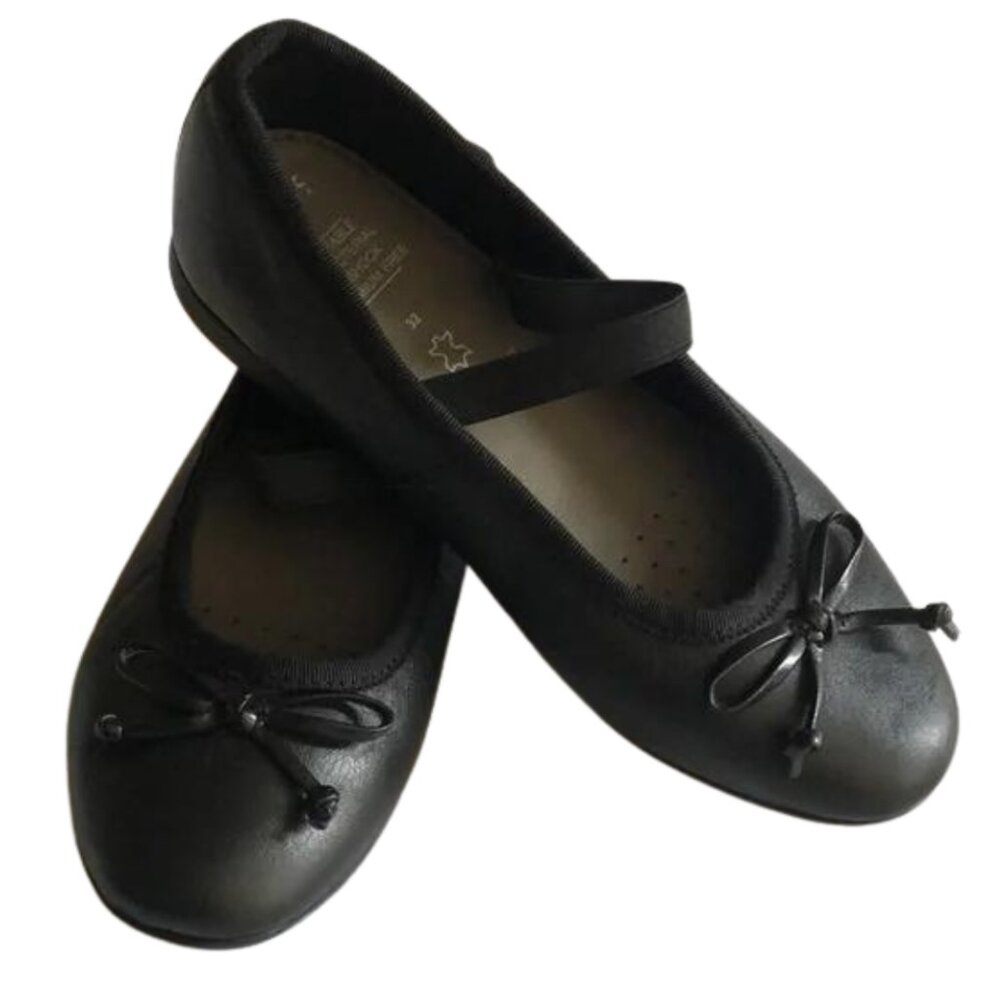 Geox Comfy Girls Black Leather Ballet Flats Mary Jane Slip On Sz 1.5 Girls